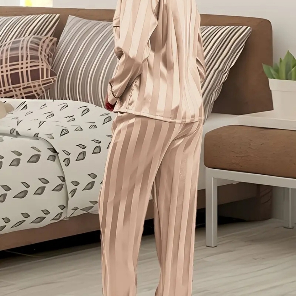 Women's Satin Pajama Set - Tan - Picture 4 of 4